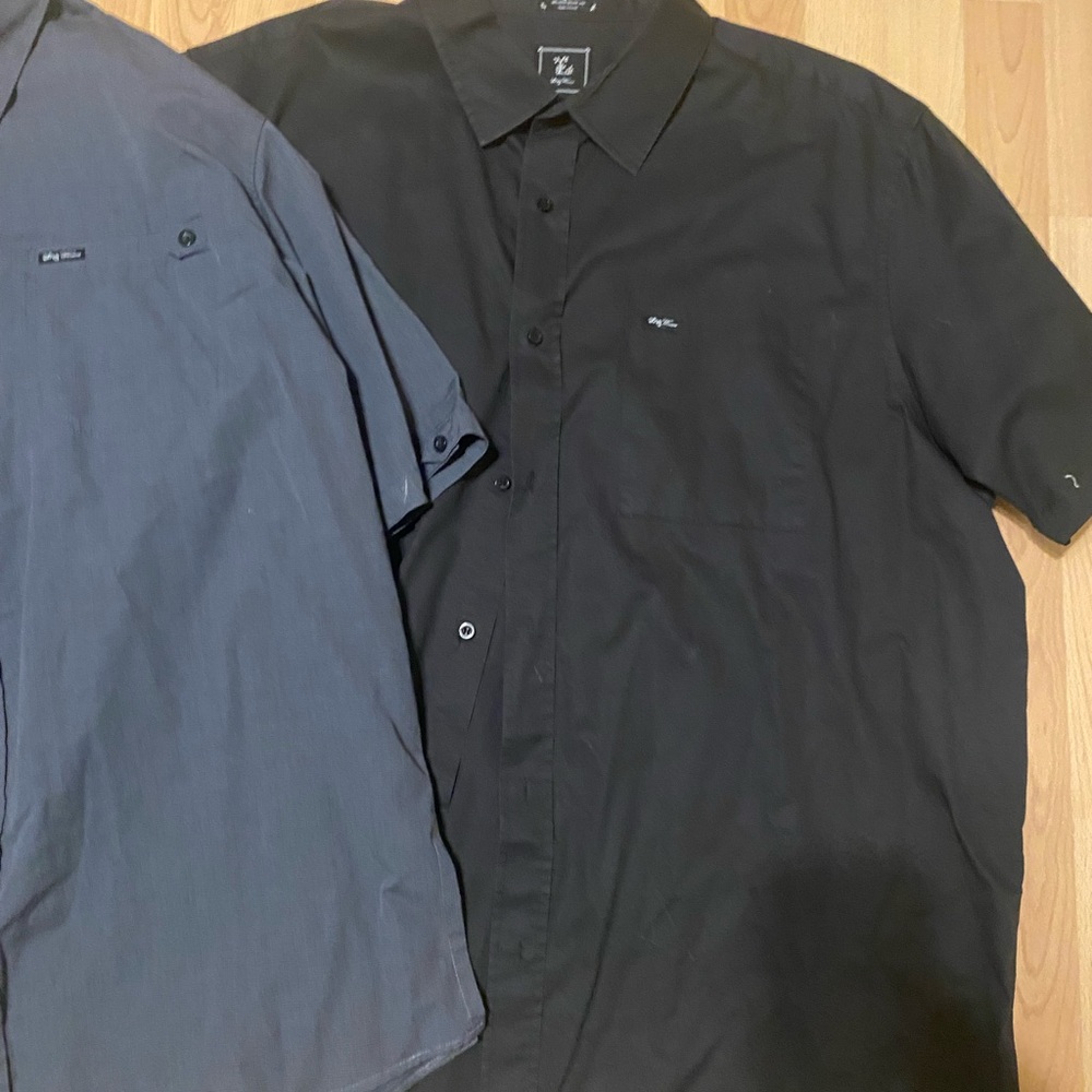 Two Men's Black & a Gray LRG Short Sleeve Shirts Button down for $24